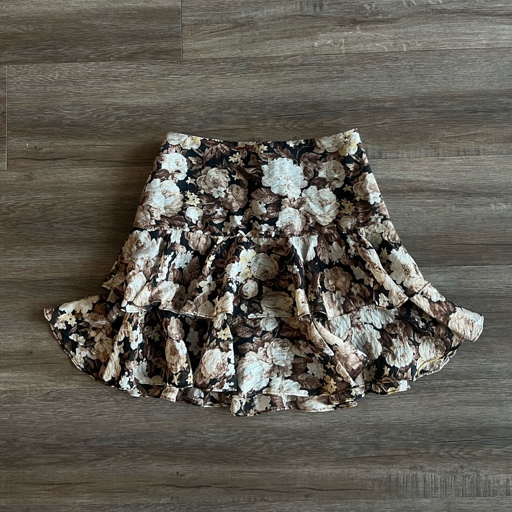 Abercrombie + Fitch Brown Ruffle Floral Mini Skirt